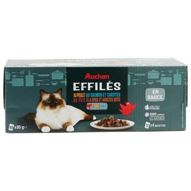 Auchan Sachets Effilés en sauce viandes poissons légumes pour chat stérilisé, 48x85g