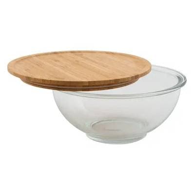 Point virgule Bol en verre avec couvercle en bambou, 2,4L