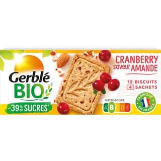 Gerblé Bio 12 Sablés Amande Cranberry Bio -39% de sucres en moins, 132g