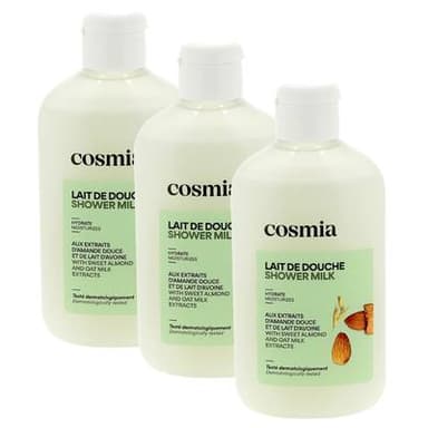 COSMIA Gel de douche aux extraits d'Amande douce et de lait d'Avoine, Lot de 3x250ml