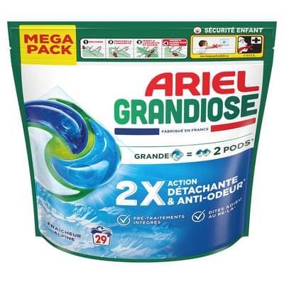 Ariel Lessive Capsules Grandiose Fraicheur Alpine, 29 capsules