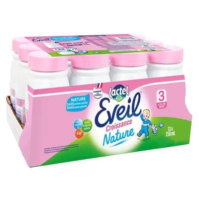 Lactel Eveil Lait de Croissance 3ème âge Liquide Bébé Dès 10 Mois, 12x25cl
