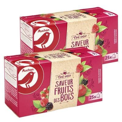 Auchan Thé noir saveur fruits des bois, Lot de 2x25 sachets