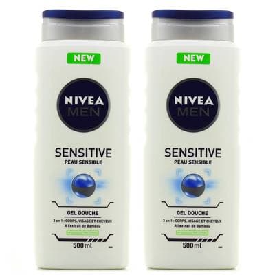 Nivea Men Gel douche 3en1 sensitive, Lot de 2x500ml