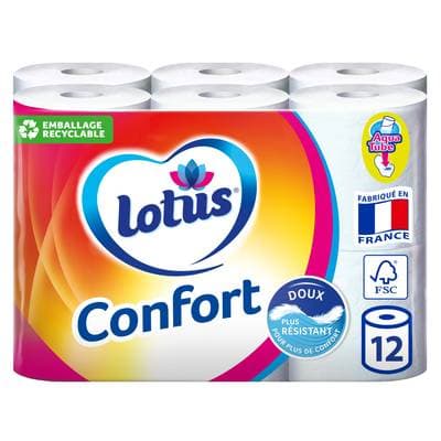 Lotus Papier toilette 2 épaisseurs Confort rose ou blanc aleatoire, 12  rouleaux