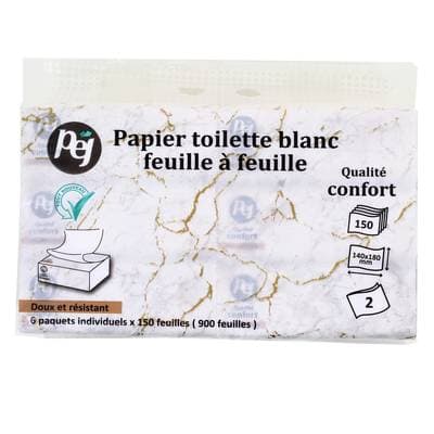 Pej Papier toilette feuille à feuille, 6 paquets