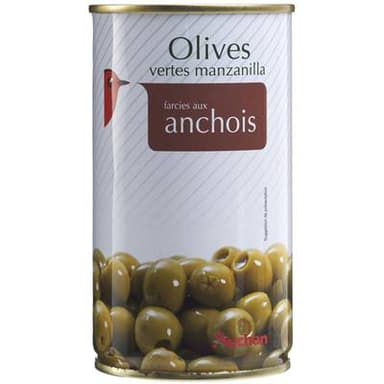 Auchan Olives vertes Manzanilla farcies aux anchois, 150g