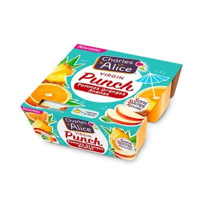 Charles et Alice Compote Virgin Punch • Pommes Oranges Ananas Sans Sucre Ajouté, 4x100g