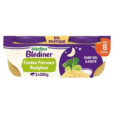Blédina - Blédîner Fondue de Poireaux et Boulghour Bol Bébé Dès 8 mois, 2x200g