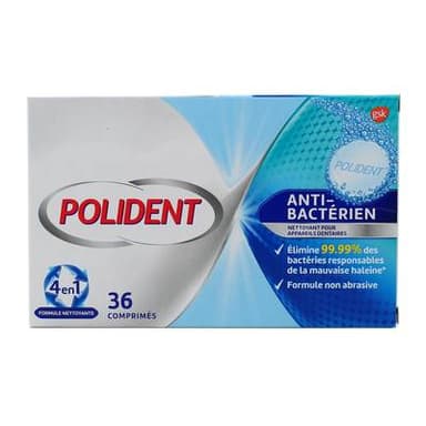 Polident Nettoyant anti-bactérien pour appareil dentaire, 36 pièces
