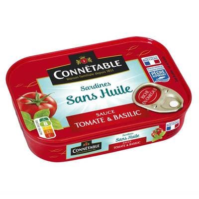 Connetable Sardines sans Huile Sauce Tomate et Basilic, 115g