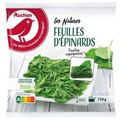 Auchan Feuilles d'épinards, 750g