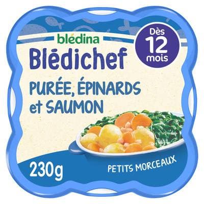 Blédina - Blédi'chef Purée Onctueuse Epinard et Saumon du Pacifique Assiette Bébé Dès 12 mois, 230g