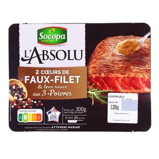 Socopa - L'Absolu Coeurs de Faux Filet Marinés aux 3 Poivres, 2x150g