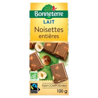 Bonneterre Chocolat Lait Noisette bio, 100g
