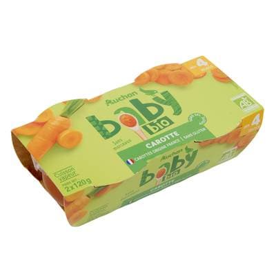 Auchan Baby Bio Carottes bio Bol bébé dès 4 mois, 2x120g