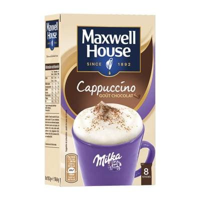 Maxwell House Cappuccino Goût Chocolat Milka, 8 sticks