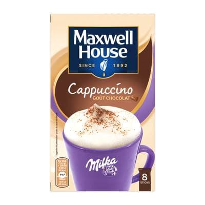 Maxwell House Cappuccino Goût Chocolat Milka, 8 sticks