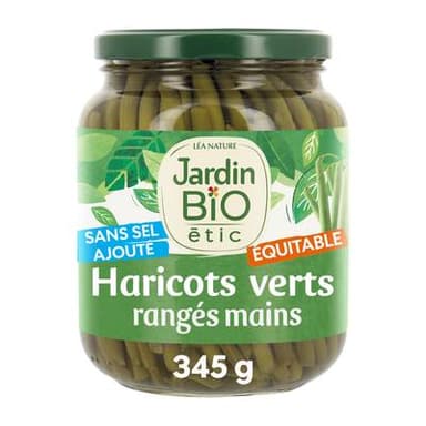 Jardin Bio Etic Haricots Verts Extra fins cueillis et rangés mains Bio sans sel ajouté, 335g