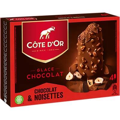 Côte d'Or Bâtonnets glacés chocolat noisette, 4x65g