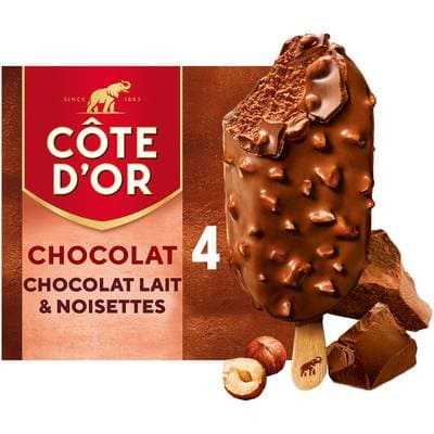 Côte d'Or Bâtonnets glacés chocolat noisette, 4 bâtonnets - 260g
