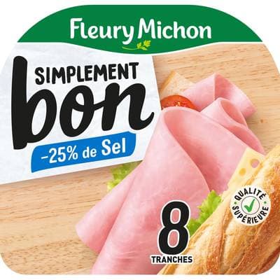 Fleury Michon Jambon Supérieur Simplement Bon Réduit en Sel, 8 tranches - 280g