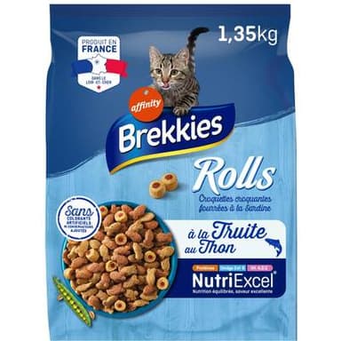 Affinity - Brekkies Rolls Croquettes Fourrées Sardines Thon Truite pour Chat Adulte, 1,35kg