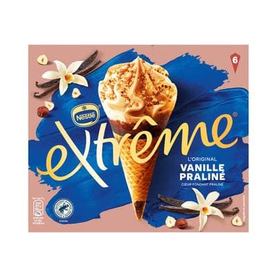 Extrême Cônes glacés vanille praliné et coeur fondant praliné, 6 cônes - 426g