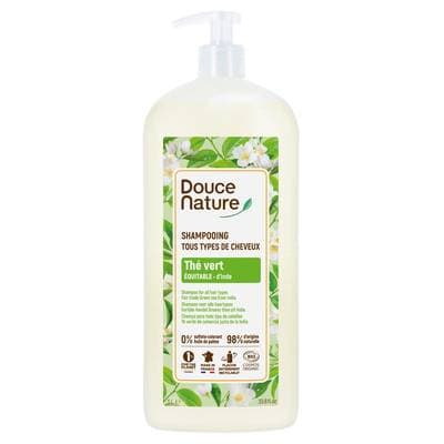 Douce Nature Shampooing des familles Tous Cheveux au thé vert d'Inde, 1L