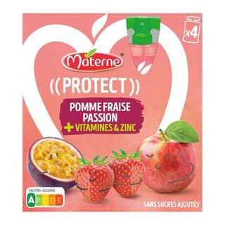 Materne Gourdes pomme fraise passion sans sucres ajoutés, 4 gourdes de 90g