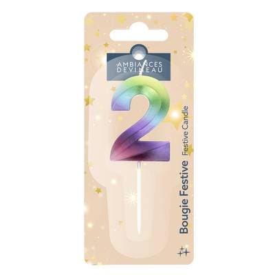 Ambiances Devineau Bougie anniversaire chiffre 2 multicolore, 1 bougie