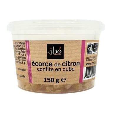 Ibo Écorces de citron confites en cubes bio, 150g
