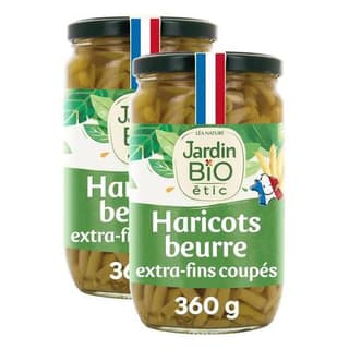 Jardin Bio Etic Haricots beurre extra fins coupés bio en bocal, Lot de 2x360g