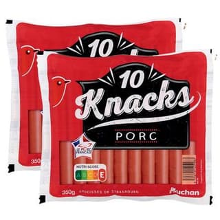 Auchan Knacks au Porc, Lot de 2 - 10 saucisses soit 350g