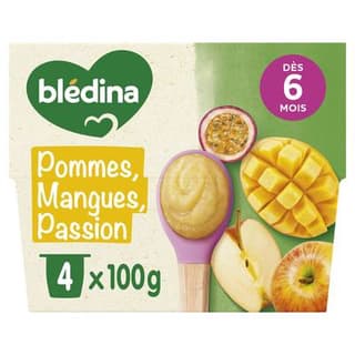 Blédina Pommes, Mangue, Passion Coupelle Bébé Dès 8 mois, 4x100g
