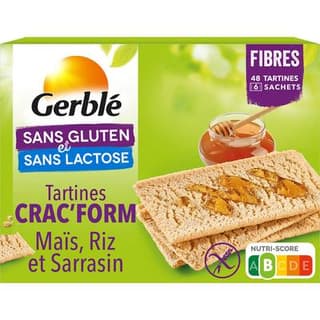 Gerblé Sans Gluten Sans Lactose Tartine Maïs Riz Sarrasin Sans Gluten, 210g