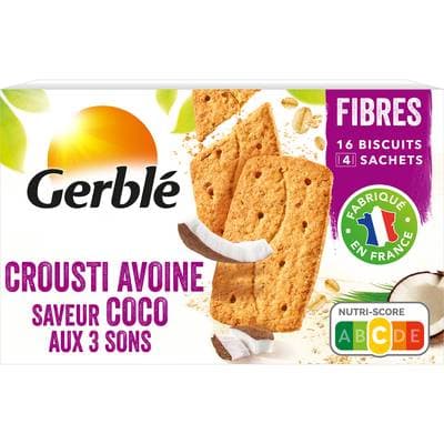 Gerblé Fibres 16 Biscuits crousti avoine saveur coco aux 3 sons -53% de sucres en moins, 200g