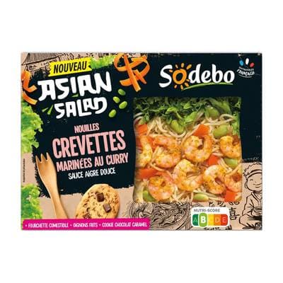 Sodebo Asian Salade nouilles crevettes au curry avec fourchette, 320g