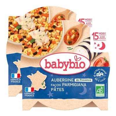 Babybio Aubergines de Provence façon Parmigiana et Macaroni Bio Assiette Bébé Dès 15 mois, Lot de 2x260g