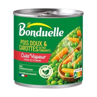 Bonduelle Petits pois carottes Extra fondants Cuits Vapeur en conserve, 265g