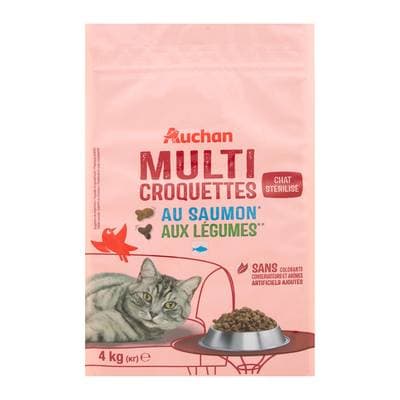 Auchan Croquettes saumon et légumes pour chat stérilisé, 4kg
