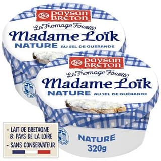 Paysan Breton Fromage fouetté Madame Loik nature au sel de Guérande, Lot de 2x320g