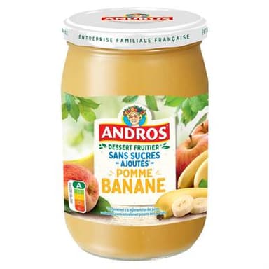 Andros Compote Sans Sucre Ajouté Pomme Banane, 650g