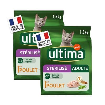 Affinity - Ultima Croquettes Poulet Contrôle du Poids pour chat adulte stérilisé, Lot de 2x1,5kg