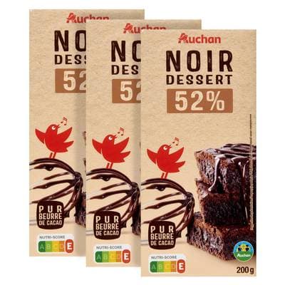 Auchan Tablette de chocolat noir pâtissier 52% cacao, Lot de 3x200g