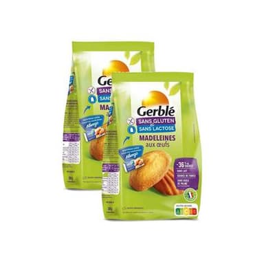 Gerblé Sans Gluten Sans Lactose 7 Madeleines -36% de sucres en moins sans gluten et sans lactose, Lot de 2x200g