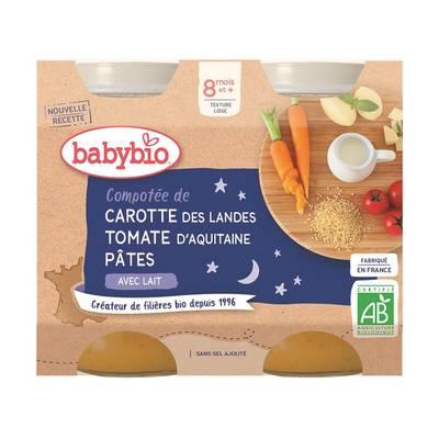 3288131510545 - Babybio - Compotée de Carotte des Landes, Tomate, Pâtes Bio Pot Bébé Dès 8 mois