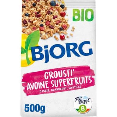 Bjorg Crousti Avoine Superfruits Bio - Cassis, Myrtilles, Cranberry, 500g