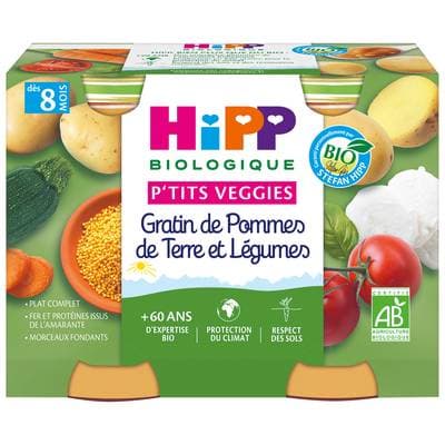 Hipp - P'tits Veggies Gratin de pomme de terre et Légumes Bio Pot Bébé Dès 8 mois, 2x190g