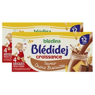 Blédina - Blédi'dej Céréales lactées Choco Biscuitée Brique Bébé Dès 12 mois, Lot de 2 - 4x25cl
